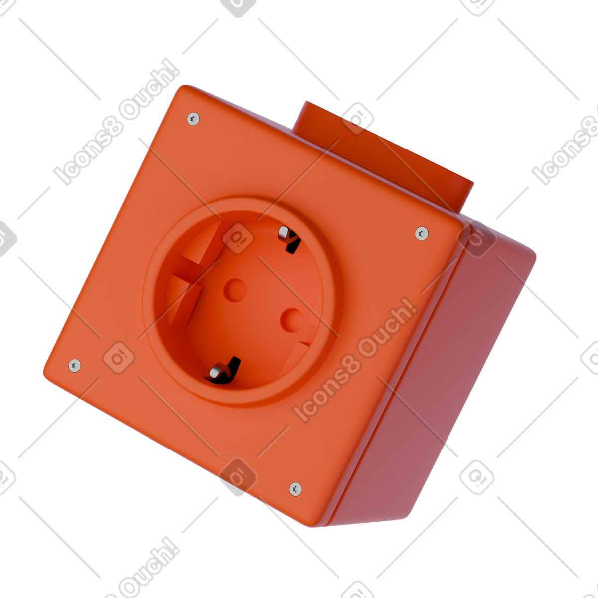 Orange schuko power strip cube, Extension socket block, Electrical outlet render illustrazione in stile 3D Product scarica in PNG, SVG