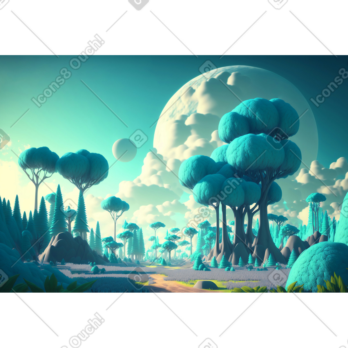 Ilustración Fondo de bosque fantasía 3d en estilo Experimental a descargar en PNG y SVG