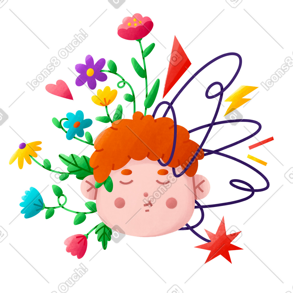 Illustration La tête du garçon et sa santé mentale dans le style Bonbon à télécharger aux formats PNG, SVG
