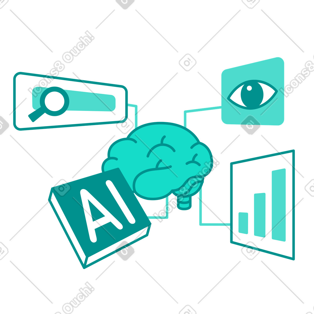 AI brain and computer vision illustration in PNG, SVG