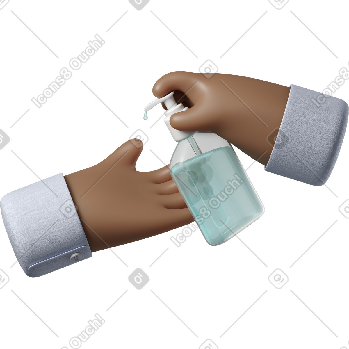 Ilustração de Mãos pele morena escura usando desinfetante em no estilo 3D Hands Fun&Wild para baixar em PNG, SVG