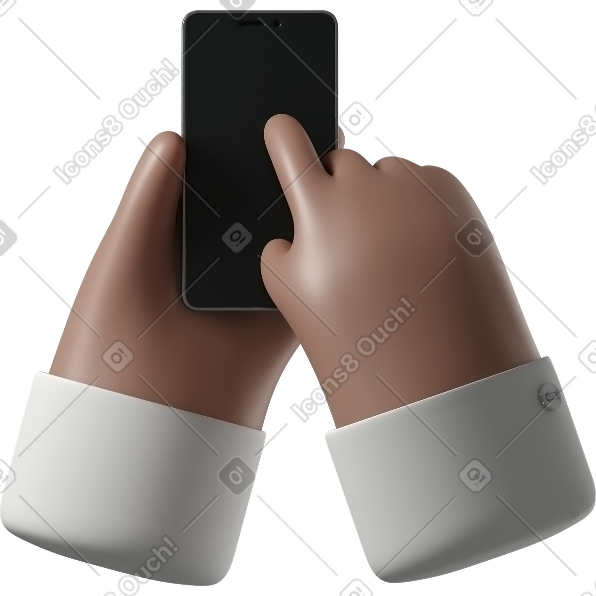 Illustration Mains de peau brune tenant un téléphone dans le style 3D Hands Fun&Wild à télécharger aux formats PNG, SVG