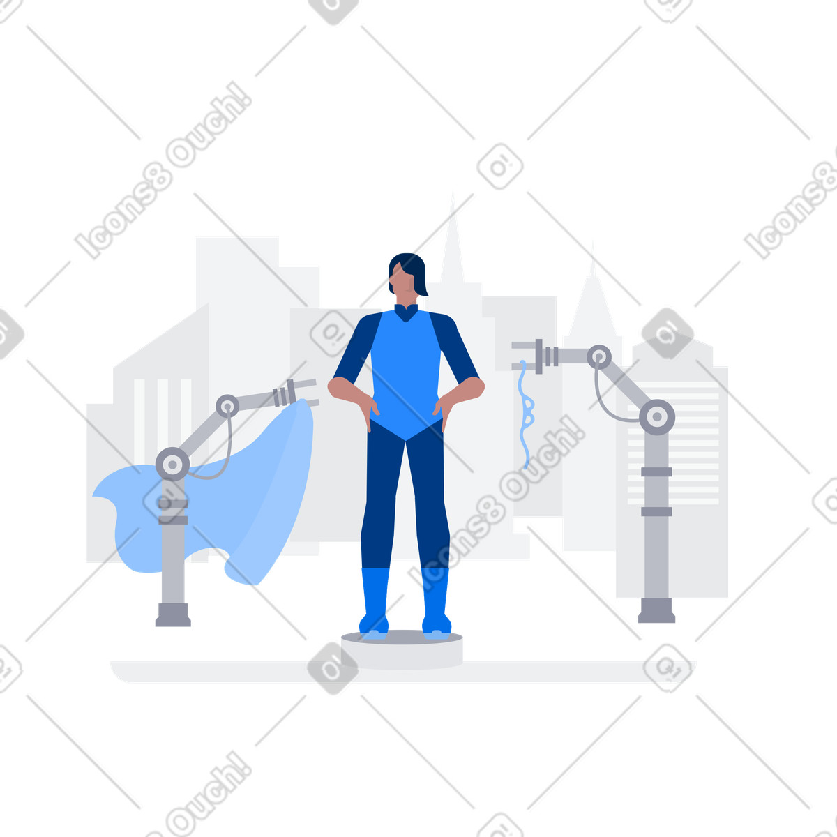 Robot-assisted dressing for superhero, Premium service concept-Illustration im Urban-Stil als Download in PNG, SVG