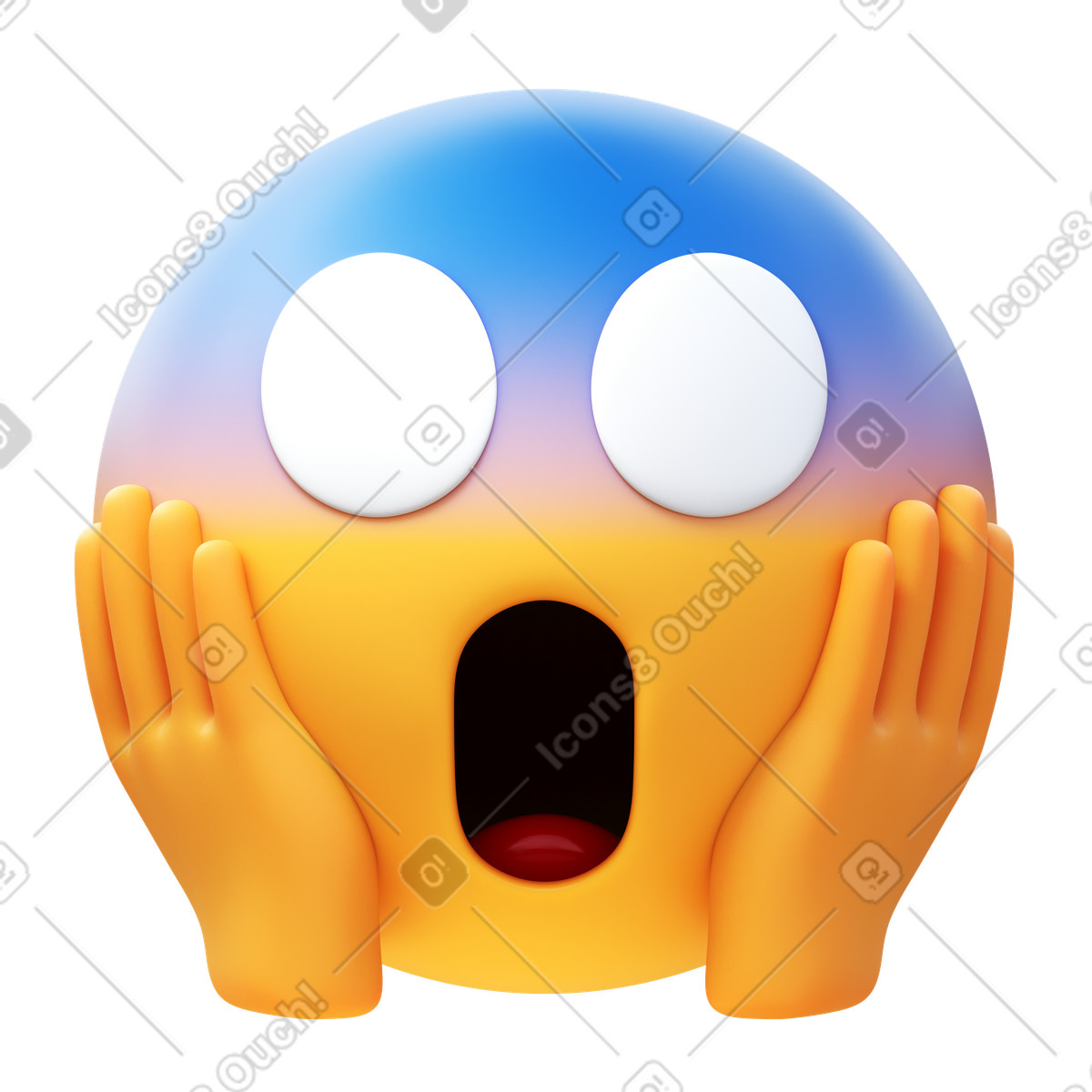 Face screaming in fear illustration 3D Fluency style download PNG, SVG