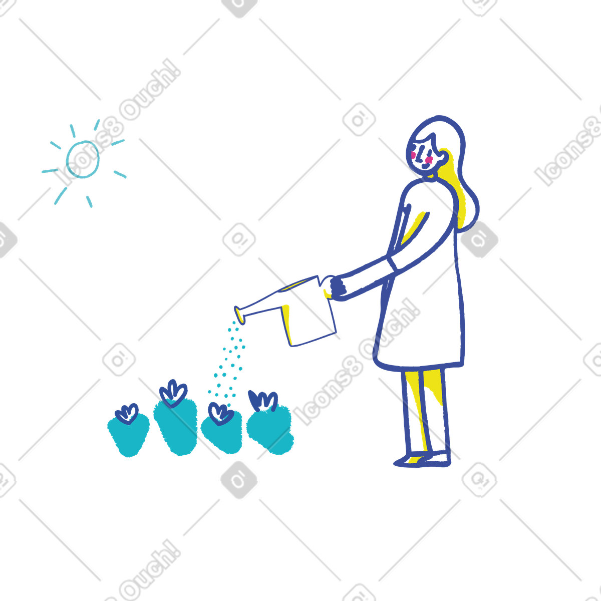 下载 Lime 风格的 女人用喷壶浇花 插画，支持 PNG、SVG 格式