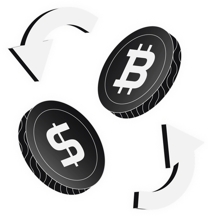 Coins with dollar and Bitcoin symbols - Inverse style illustration