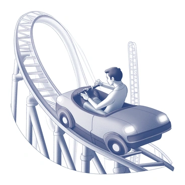 A rider gripping the safety bar tightly as the roller coaster begins its ascent