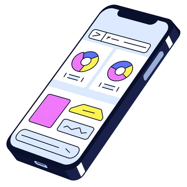 A close-up view of a smartphone screen displaying a financial tracking app. The screen features several colorful graphs, including a pie chart and line graph, showcasing different financial metrics. The user-friendly interface includes clear labels and intuitive icons. The smartphone has a sleek design with a black frame and a shiny surface, reflecting light subtly. The background is neutral to enhance the visibility of the screen.
