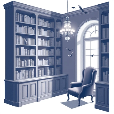 A Victorian library filled with large, ornate wooden bookshelves that reach the ceiling. The shelves are lined with an extensive collection of old, dusty books, some of which are stacked haphazardly. In the dimly lit space, several bats are flying gracefully among the shelves, their wings spread wide as they navigate through the narrow aisles. The soft glow of a vintage chandelier casts shadows on the intricate moldings and elegant details of the library's architecture. A plush, dark velvet armchair is positioned near a large, ornate window, which is slightly ajar, allowing a hint of fresh air to enter the room.