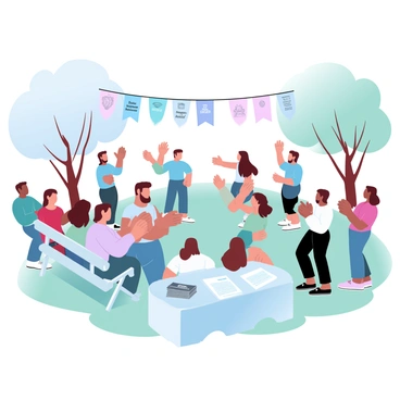 A community event raising awareness about brain aneurysms with people gathering and sharing stories