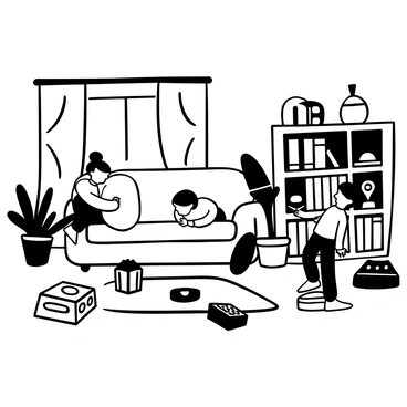 Children searching for the hidden Afikoman in a living room