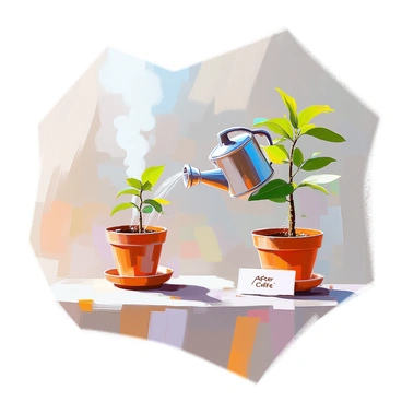 A comic strip showing a plant growing unusually fast after being watered with coffee