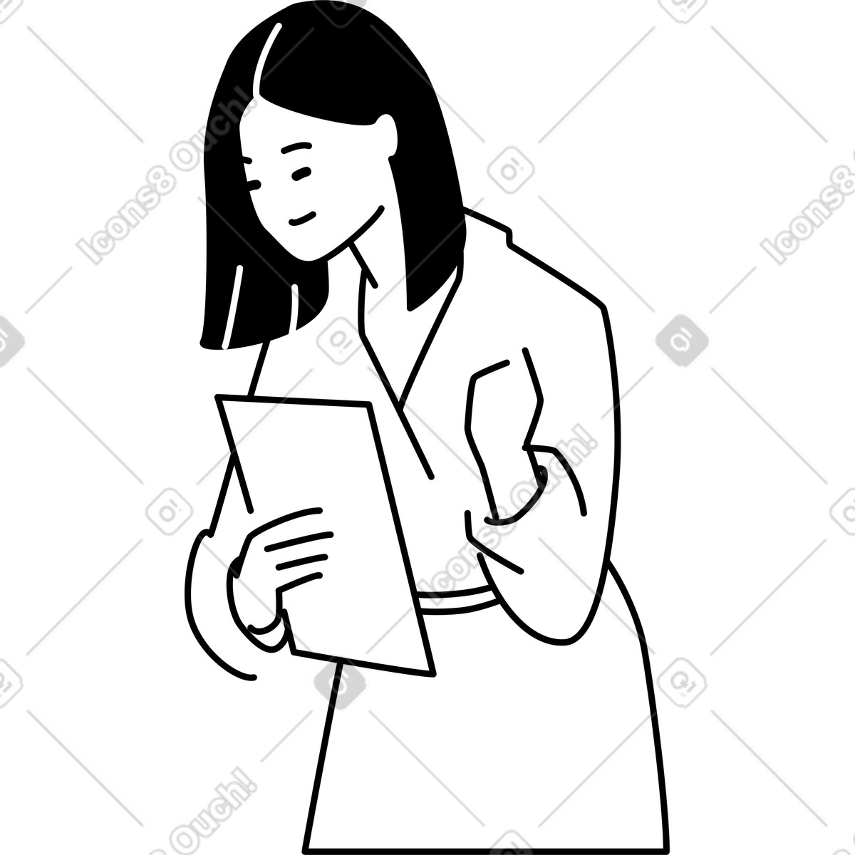 Illustration Femme avec des papiers montrant un geste oui dans le style Weekday à télécharger aux formats PNG, SVG