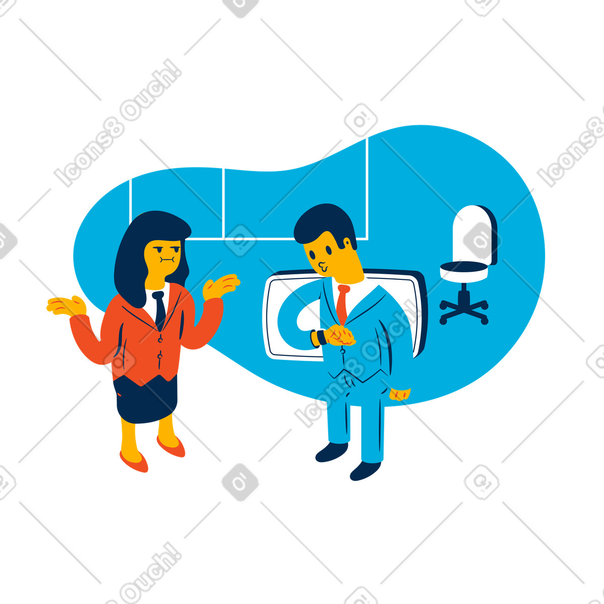 Ilustración La mujer llegó tarde al trabajo otra vez en estilo Flame a descargar en PNG y SVG