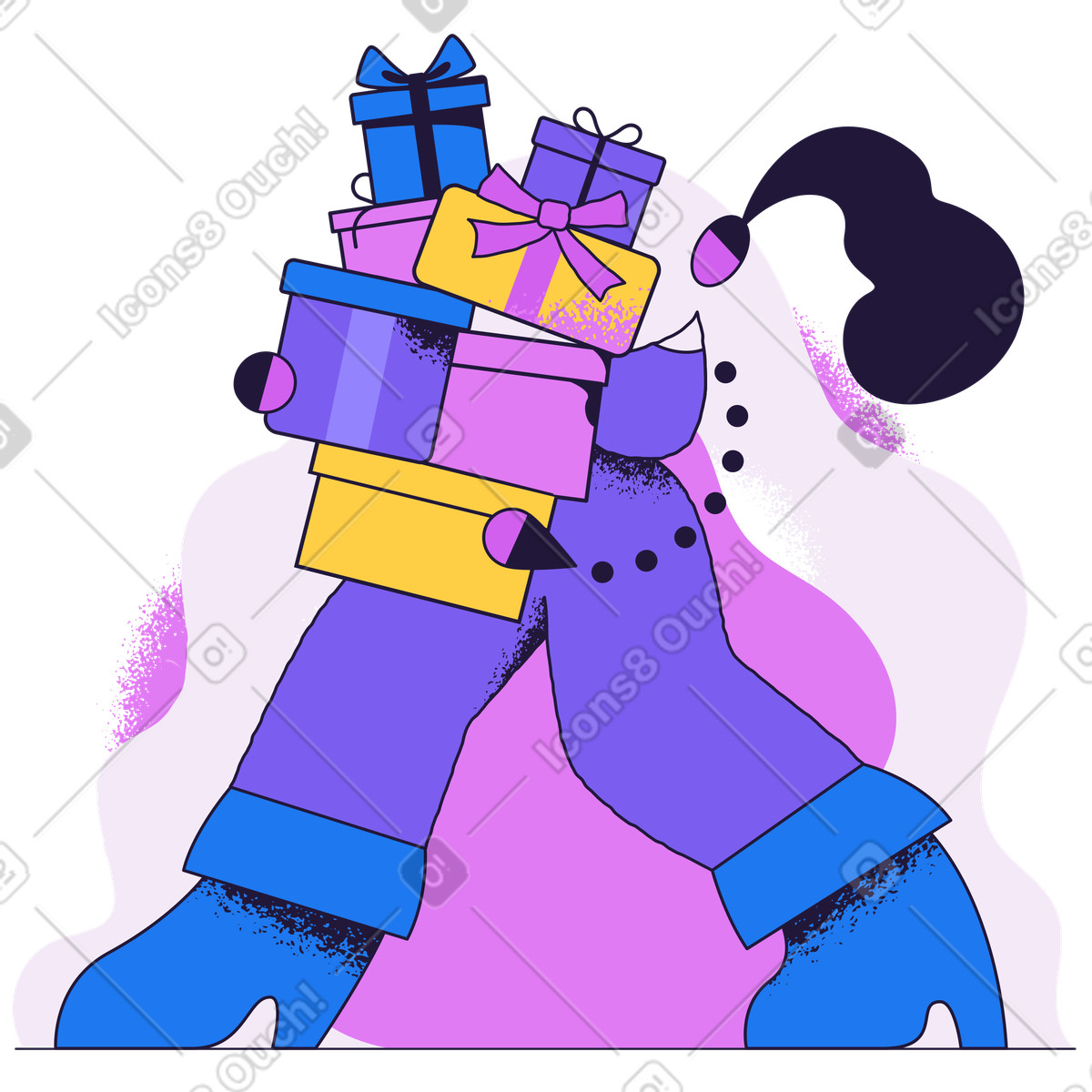 Woman holding a pile of gifts illustration in Conifer style download in PNG, SVG