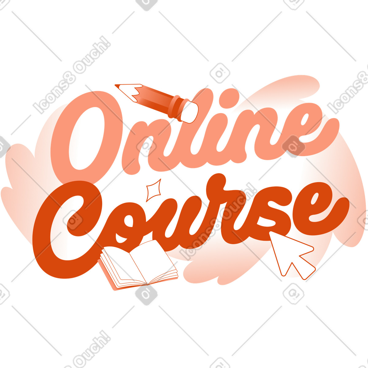 Online course text with pastel shapes, Distance learning concept illustration in Orange style download in PNG, SVG