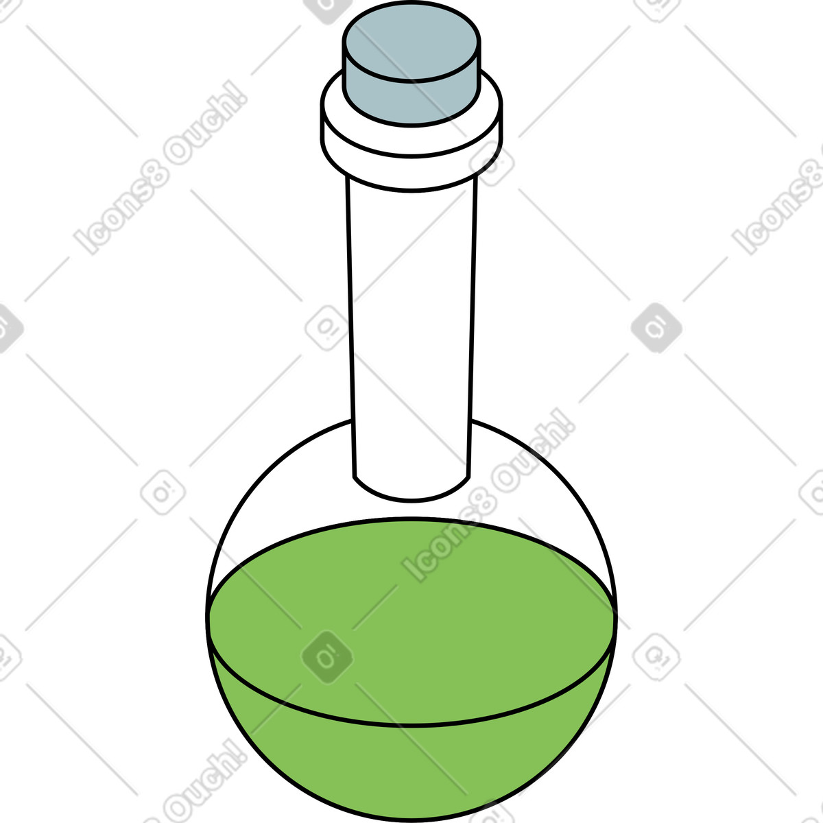 Illustration Flacon rond avec du liquide dans le style Isometric à télécharger aux formats PNG, SVG