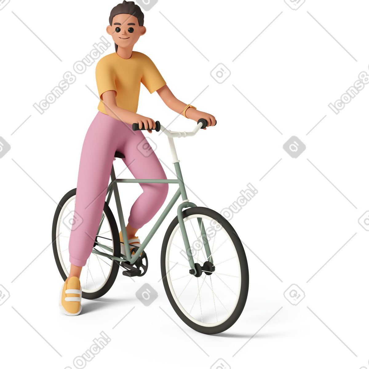 3D Casual life 스타일의 Woman sitting on bicycle ready to ride 일러스트레이션 PNG, SVG 다운로드