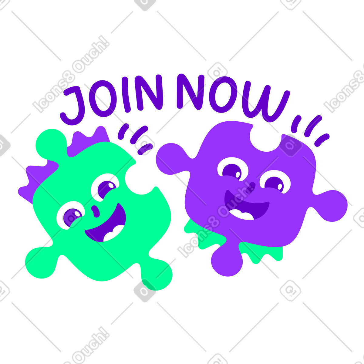 Lettering sticker join now puzzles green violet text illustration in style download in PNG, SVG