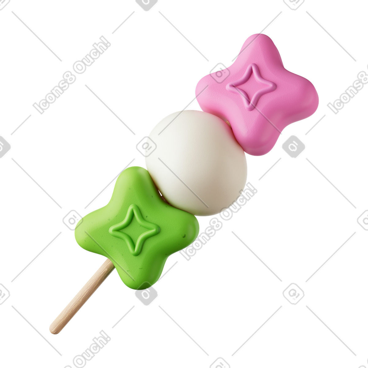 下载 3D Stickle 风格的 Colorful festival snack dango with star shaped mochi pieces 插画，支持 PNG、SVG 格式