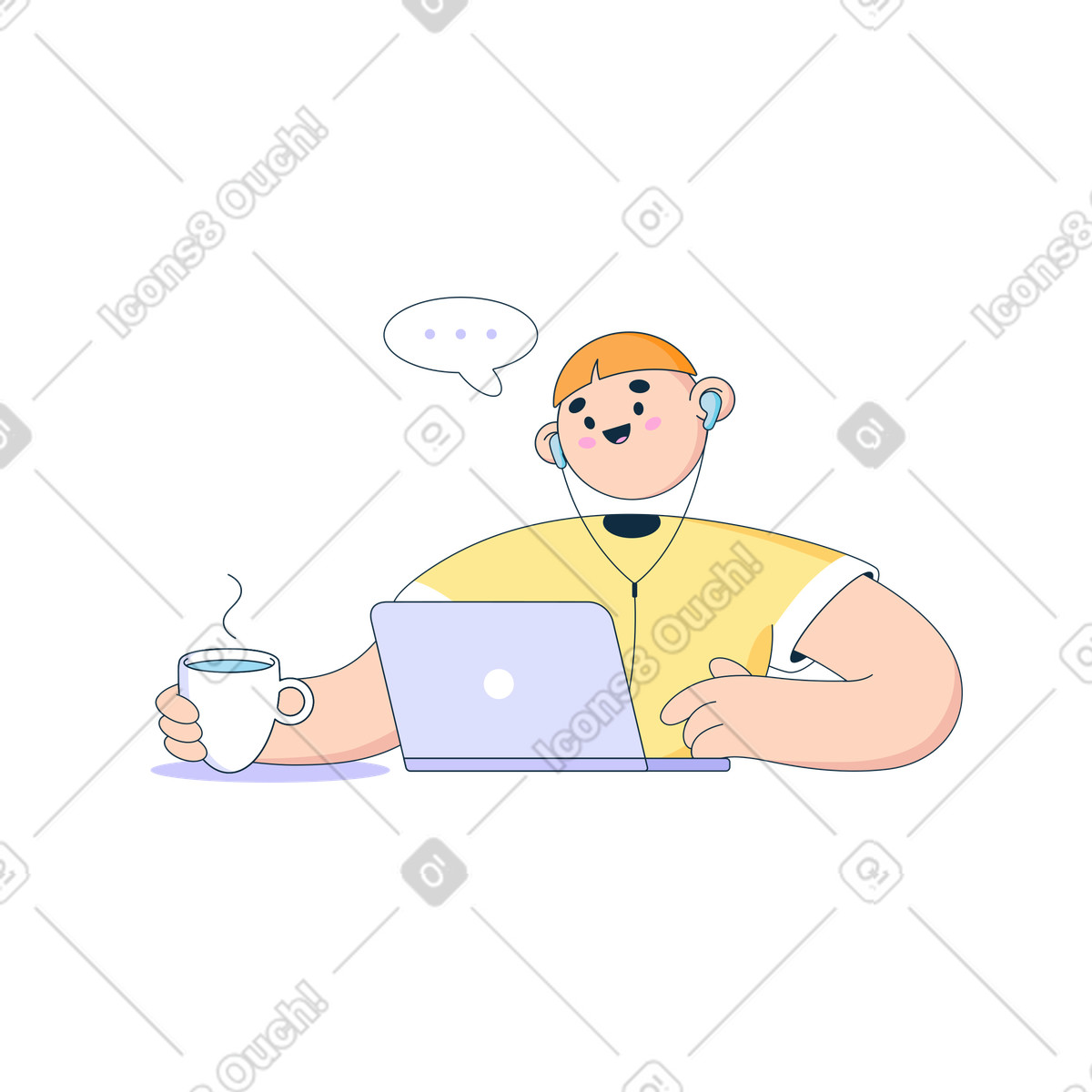 Bubble gum スタイルの 男はラップトップに取り組んでいます のイラストをPNG、SVG形式でダウンロード