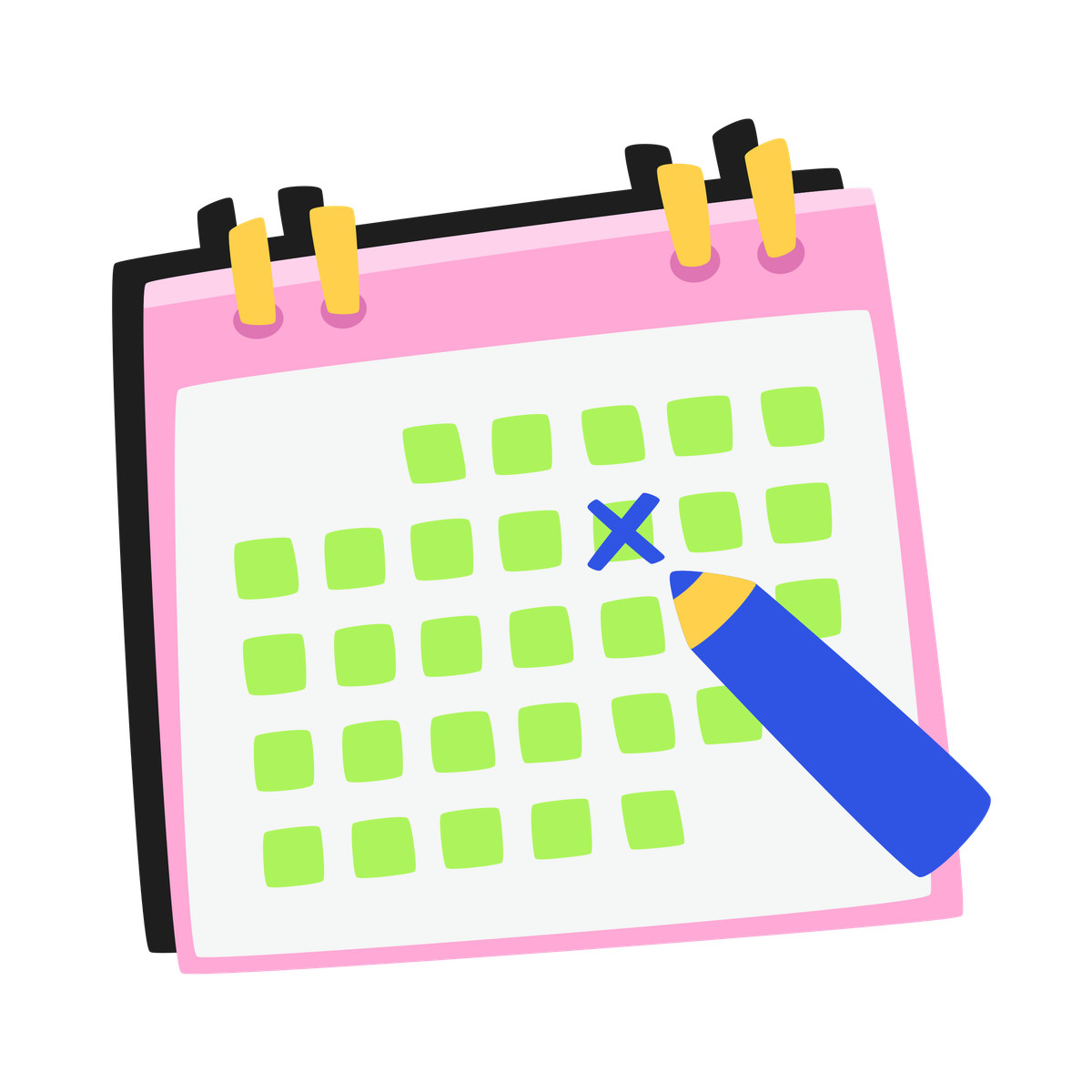 Ilustração animada de Calendar with marked day and pencil em no estilo Bouncy para baixar em GIF, Lottie (JSON), AE