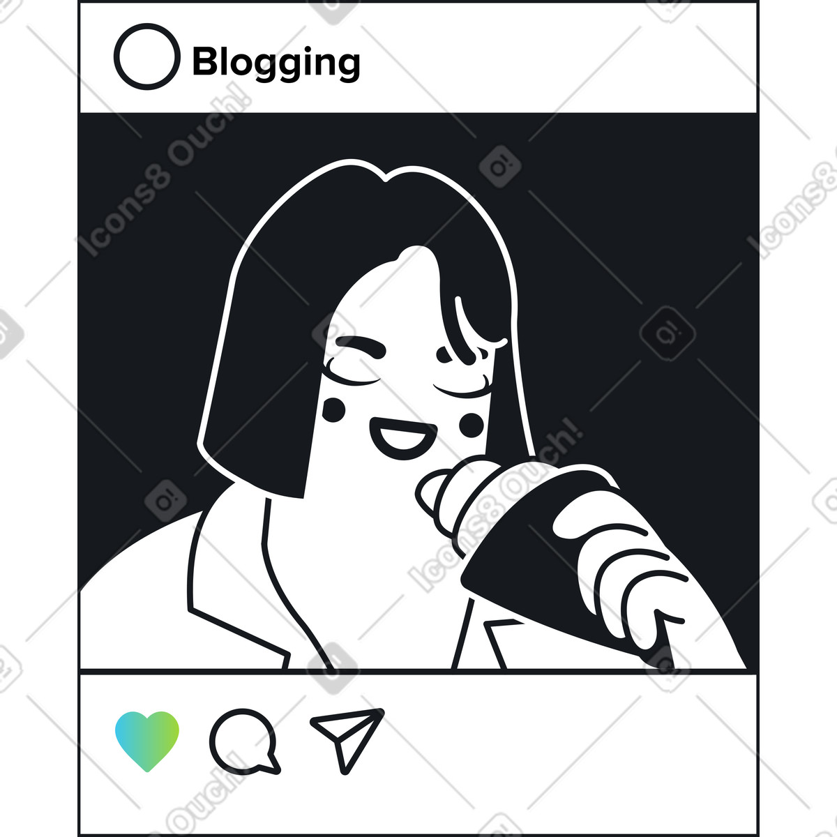 Post mit bild einer frau, die croissant isst-Illustration im Breeze-Stil als Download in PNG, SVG