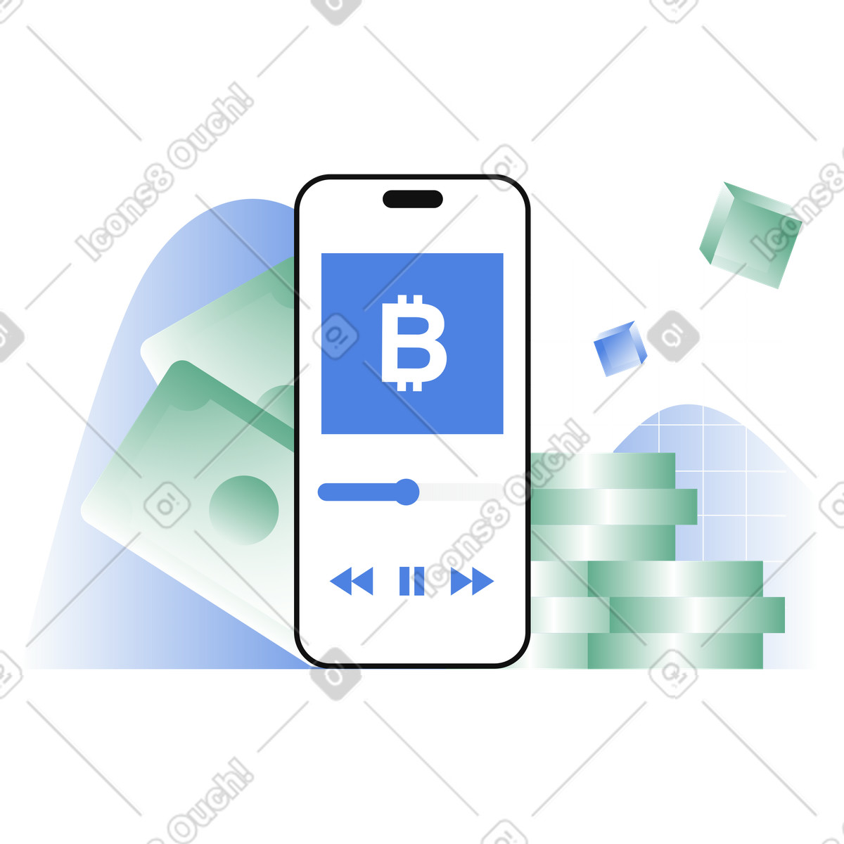 Finance podcast playing on phone illustration in PNG, SVG
