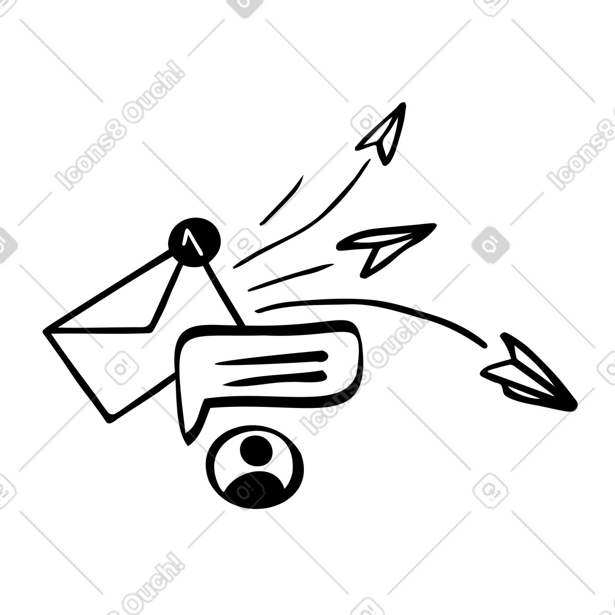 Ilustração de Mensagens com aviões de papel, envelope e balão de fala em PNG e SVG