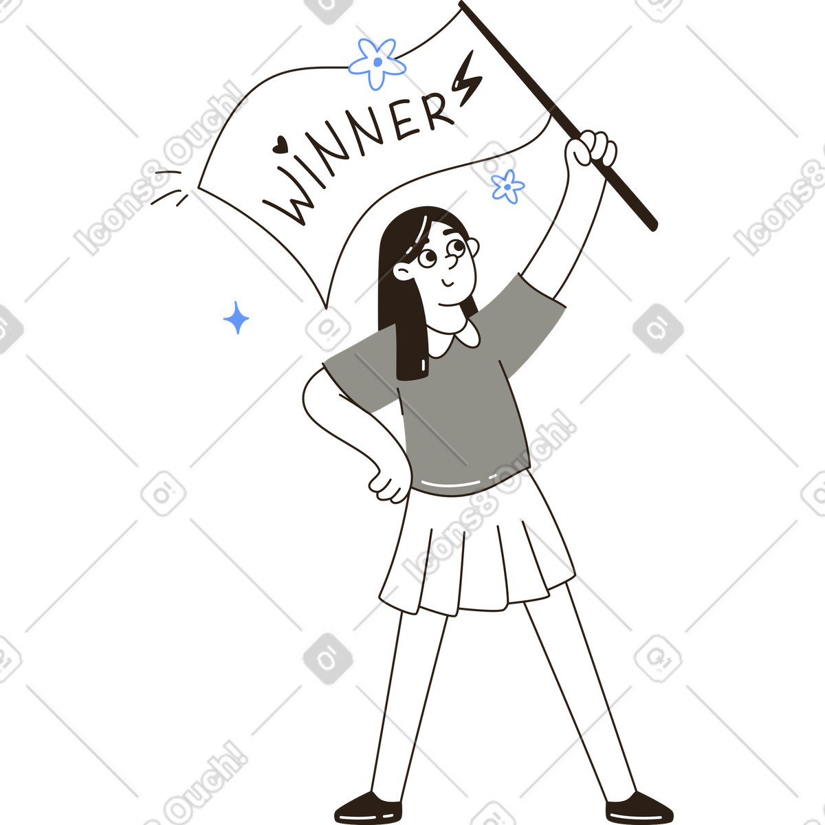 Junge frau mit flagge-Illustration im Plain-Stil als Download in PNG, SVG
