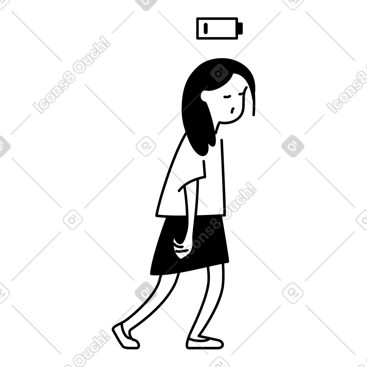 스타일의 Fatigue character walking with low battery energy level symbol 일러스트레이션 PNG, SVG 다운로드