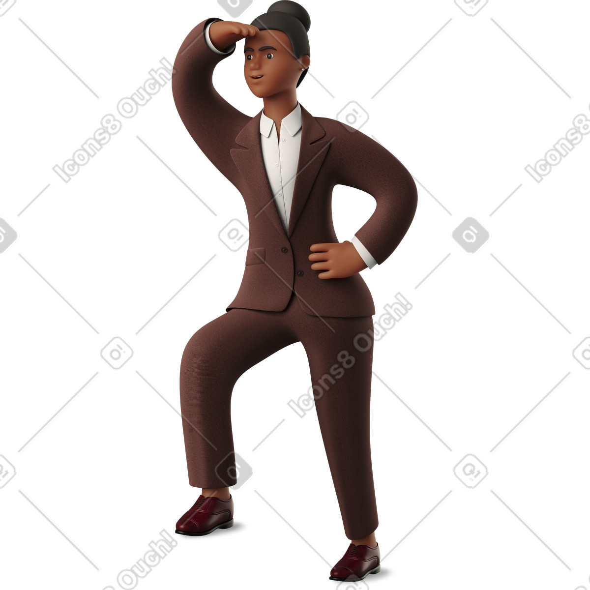 Ilustración Mujer de negocios mirando a lo lejos en estilo 3D Business descargar en PNG y SVG