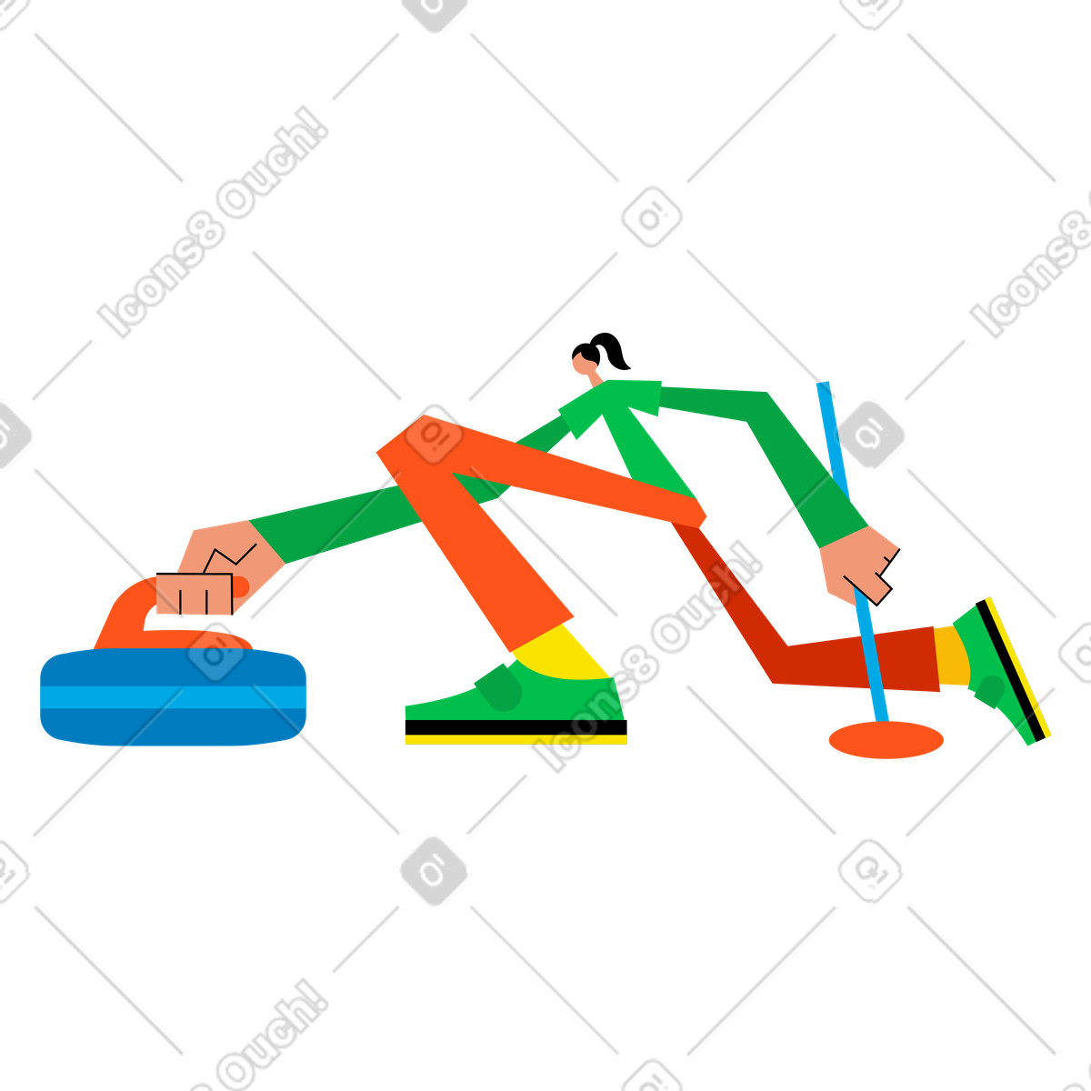 Ilustración Mujer jugando curling en estilo Warp a descargar en PNG y SVG