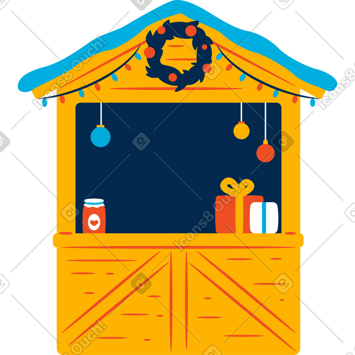 Illustration Stand de marché noël avec couronne dans le style Flame à télécharger aux formats PNG, SVG