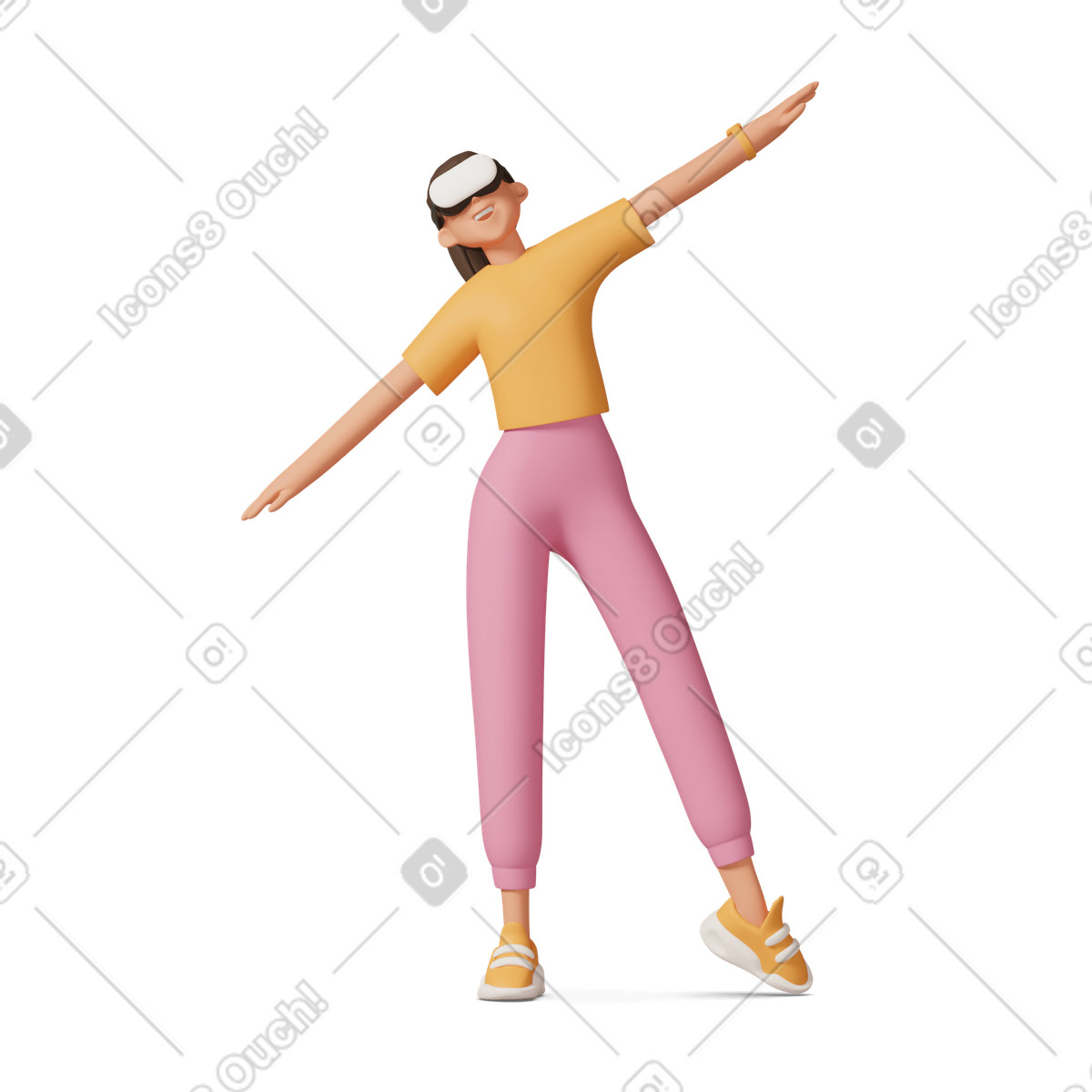 Young woman with vr glasses illustration in 3D Casual life style download in PNG, SVG
