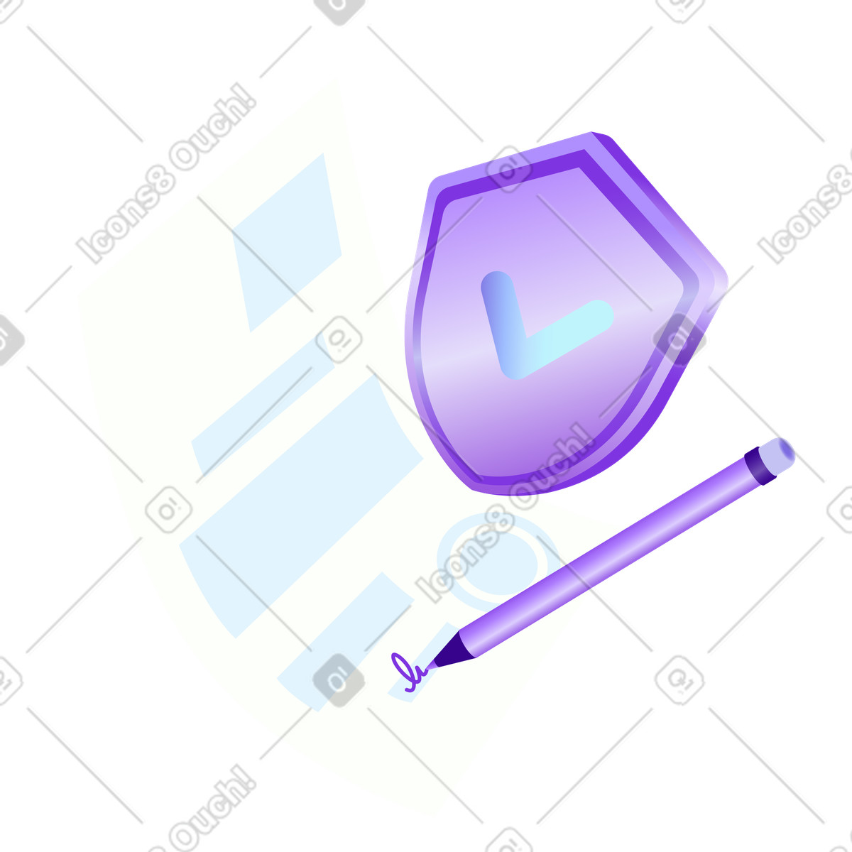 Digital contract with shield and E-signature, Secure document management solution illustration in Hi-tech style download in PNG, SVG