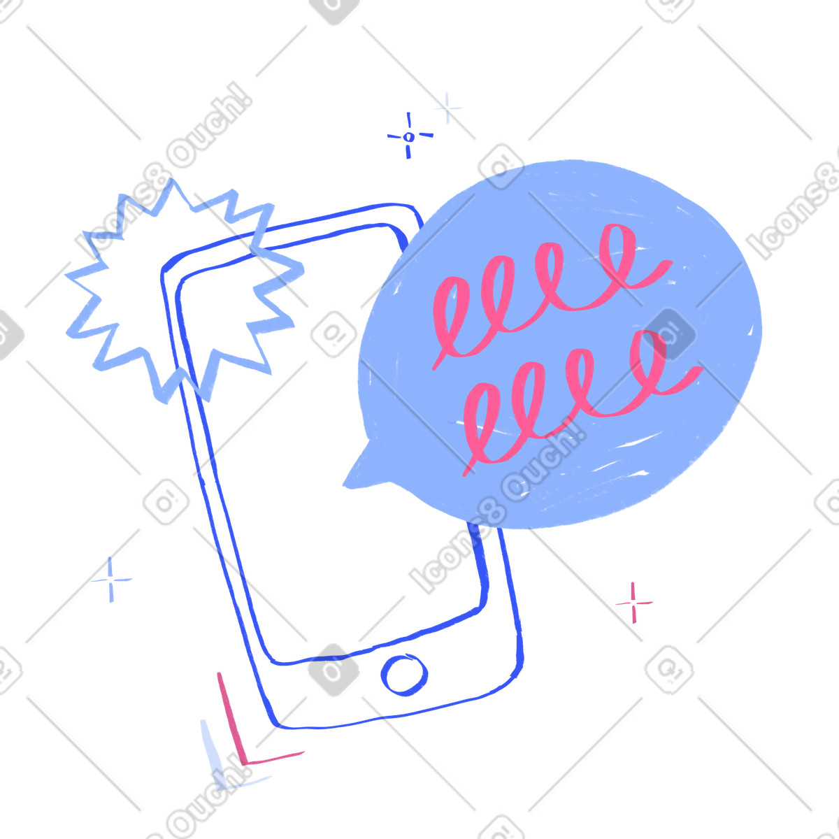 Ilustração de Telefone móvel com uma mensagem escrita em bolha do discurso no estilo Quirky para baixar PNG, SVG