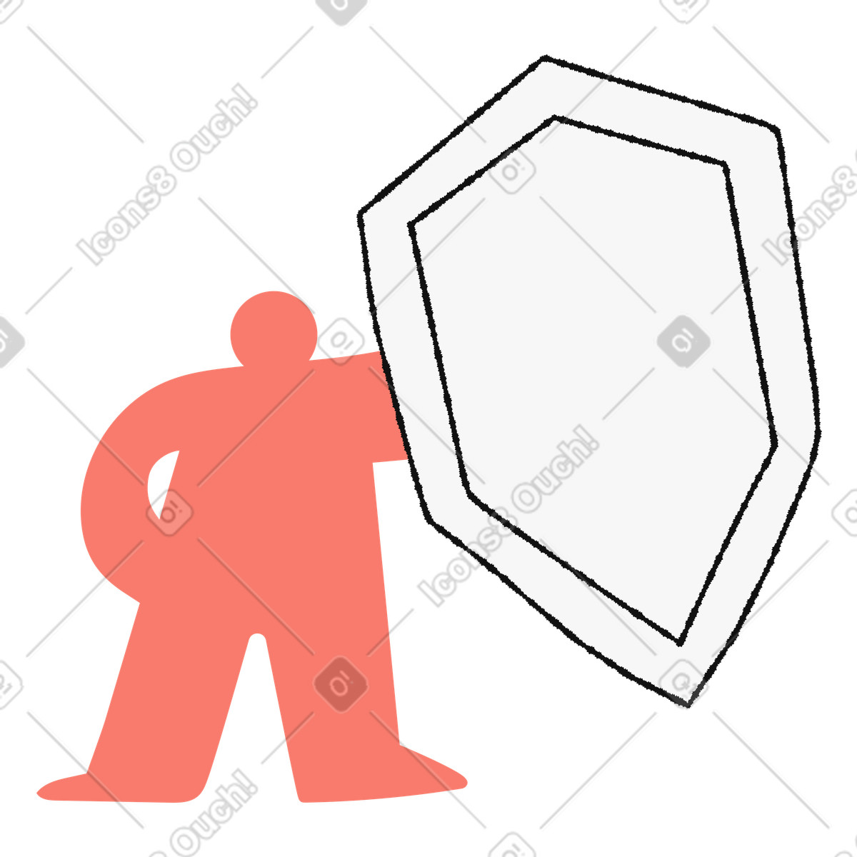 Ilustración Shield protection figure holding large guard against potential threats en estilo Bold People a descargar en PNG y SVG