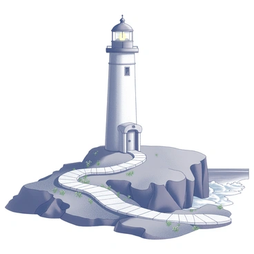 A lighthouse with a winding path leading up to its entrance