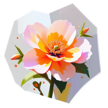 A large, vibrant flower with intricate petals in rich colors occupies the center of the composition. Its detailed texture and prominent size draw the viewer's attention. Surrounding the flower are smaller, delicate elements such as tiny buds and soft green leaves, arranged to enhance the central flower’s prominence. The smaller elements are subtly colored, creating a gentle contrast that highlights the boldness of the central flower. The overall arrangement presents a harmonious balance between the large flower and the softer surrounding components.