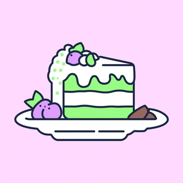 A torte is displayed on a decorative plate. The torte features multiple layers and is topped with intricate frosting designs. Around the torte, there are various decorative elements such as small fruits and chocolate shavings. The background is a solid color, allowing the torte to stand out prominently as the main focus of the image.