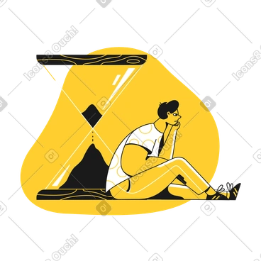 Man sitting near hourglass and waiting animated illustration in GIF, Lottie (JSON), AE