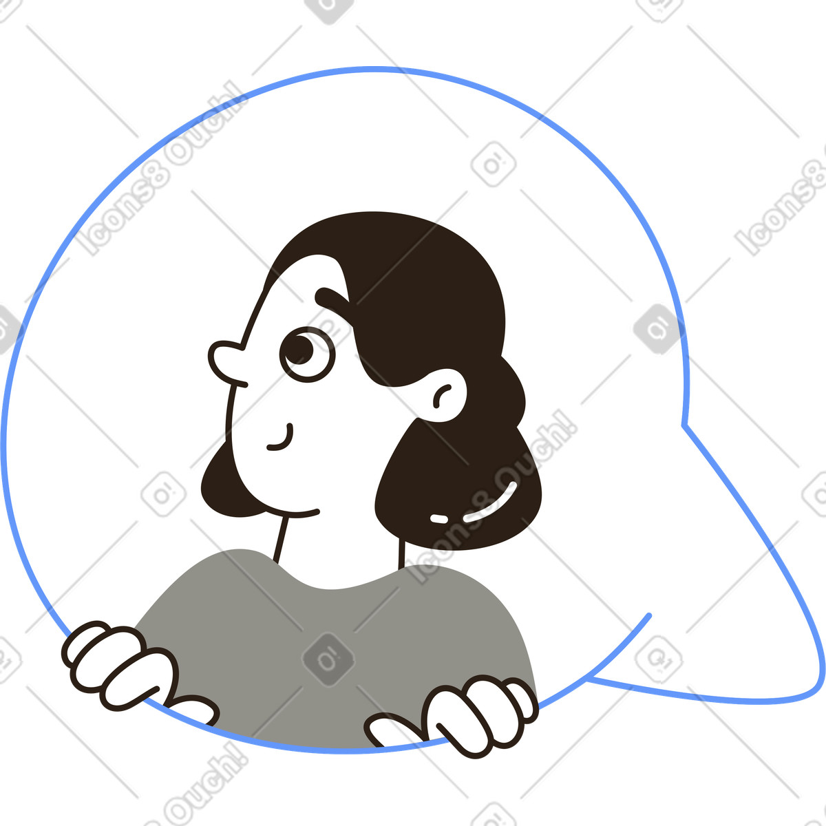Plain スタイルの 吹き出しのある女性 のイラストをPNG、SVG形式でダウンロード