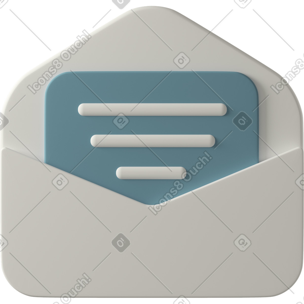 下载 3D Casual life 风格的 Open white envelope with blue letter 插画，支持 PNG、SVG 格式