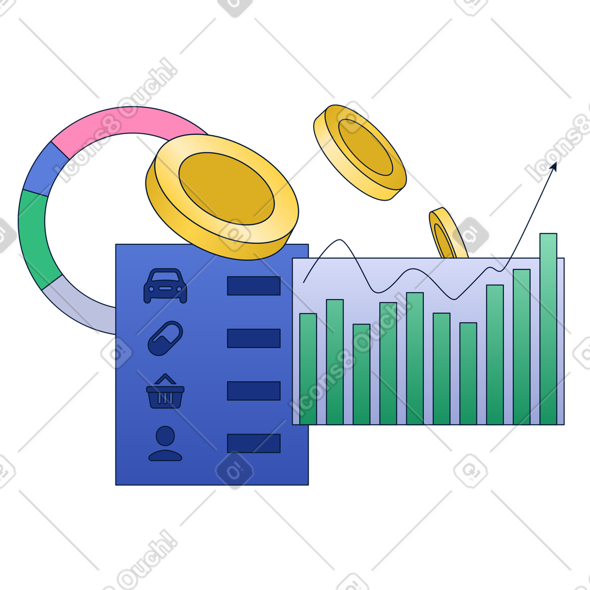 Analysis of income and expenses illustration in PNG, SVG