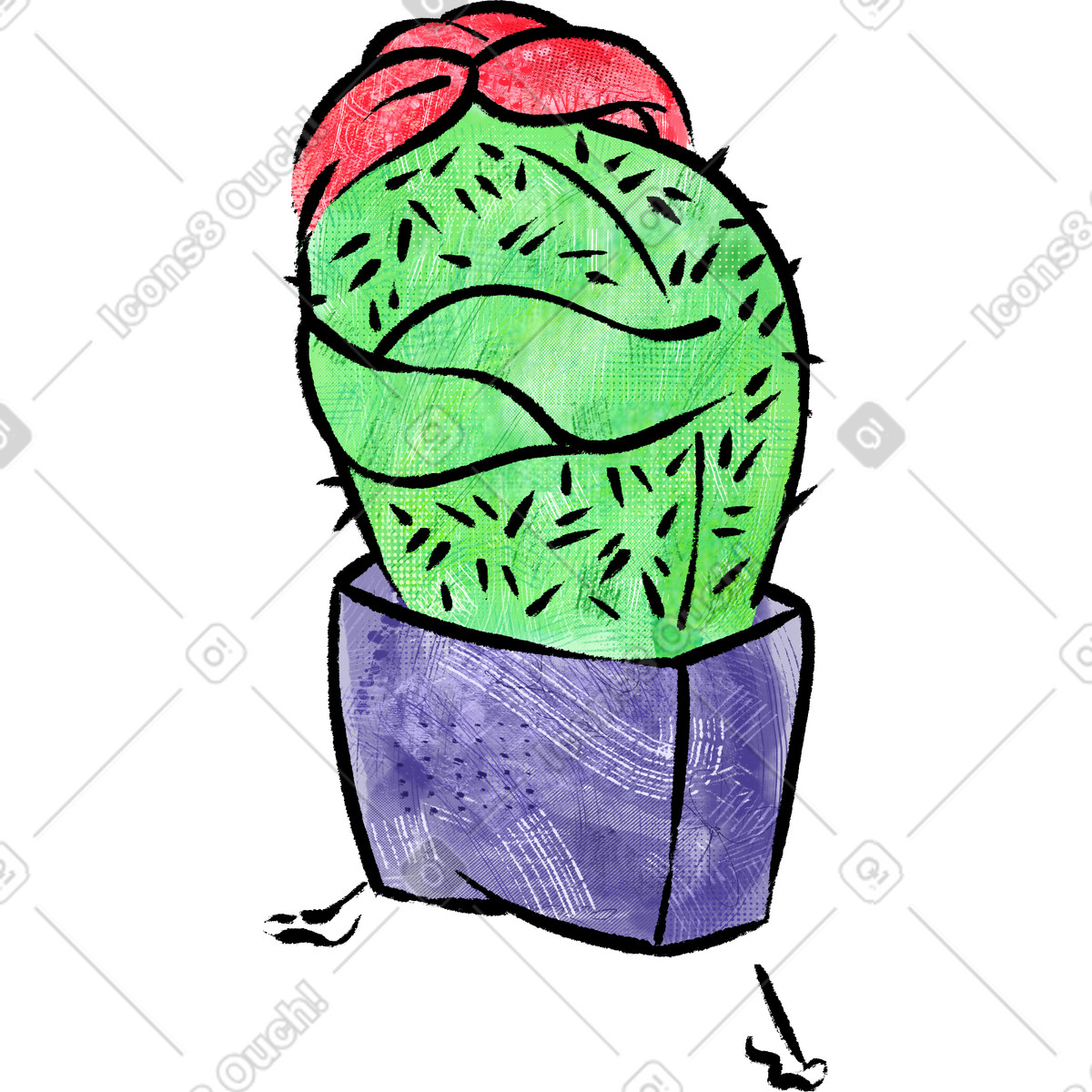 Cactus illustration in Doobry style download in PNG, SVG