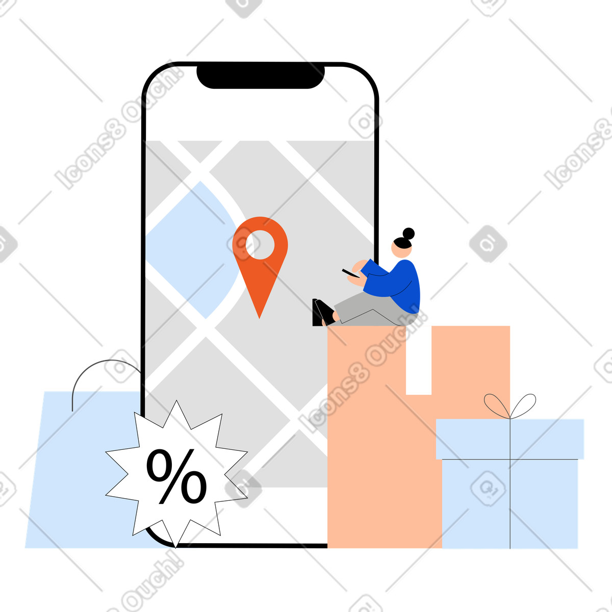 Ilustración Mujer joven haciendo un pedido en una tienda online estilo Tiny a descargar PNG y SVG