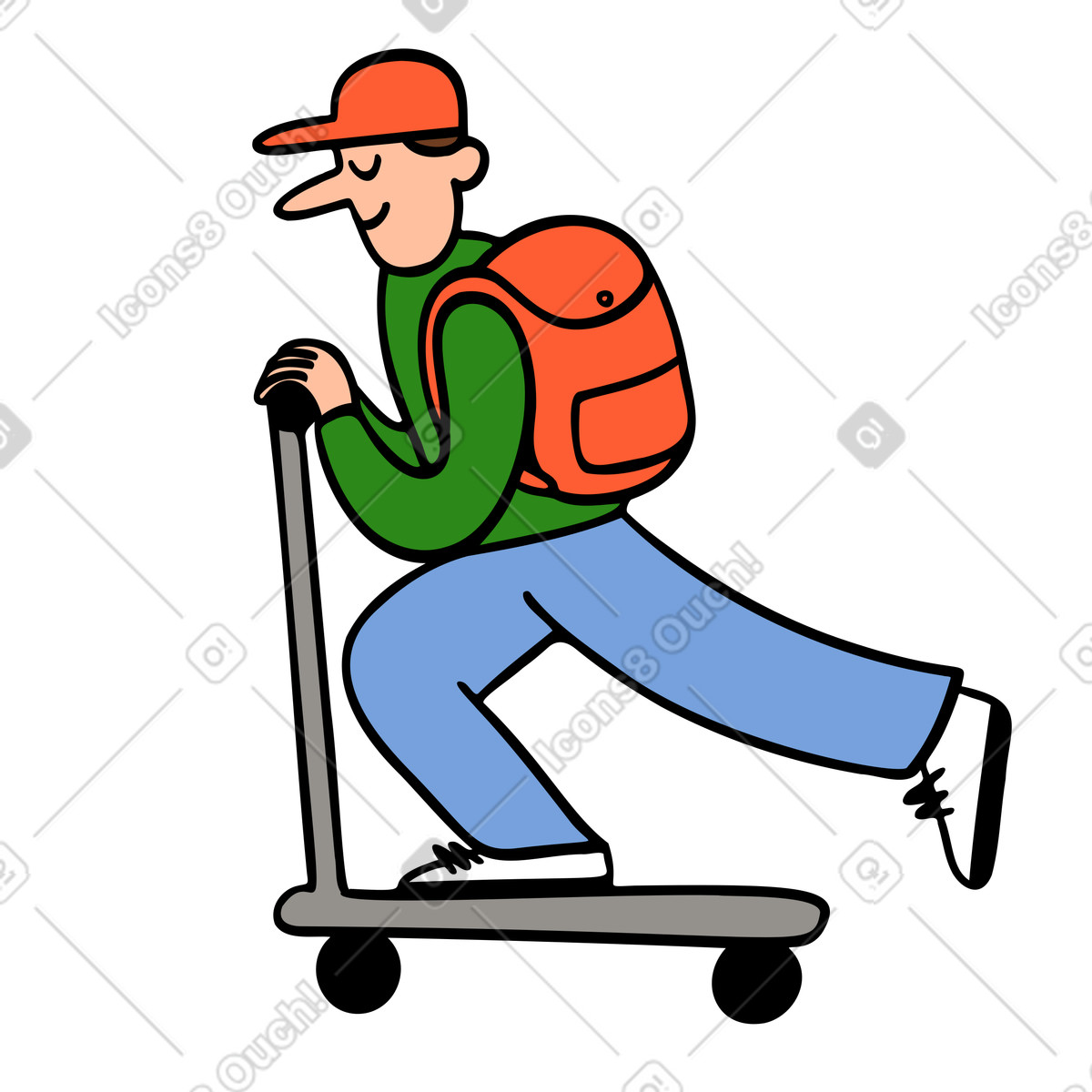 Ilustración Mensajero masculino en scooter de reparto estilo Comic a descargar PNG y SVG