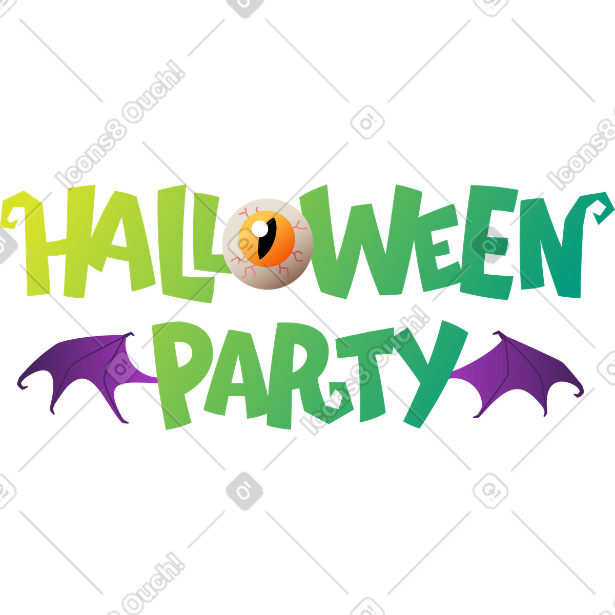 Halloween Party 스타일의 눈과 박쥐 날개가 있는 글자 할로윈 파티 일러스트레이션 PNG, SVG 다운로드