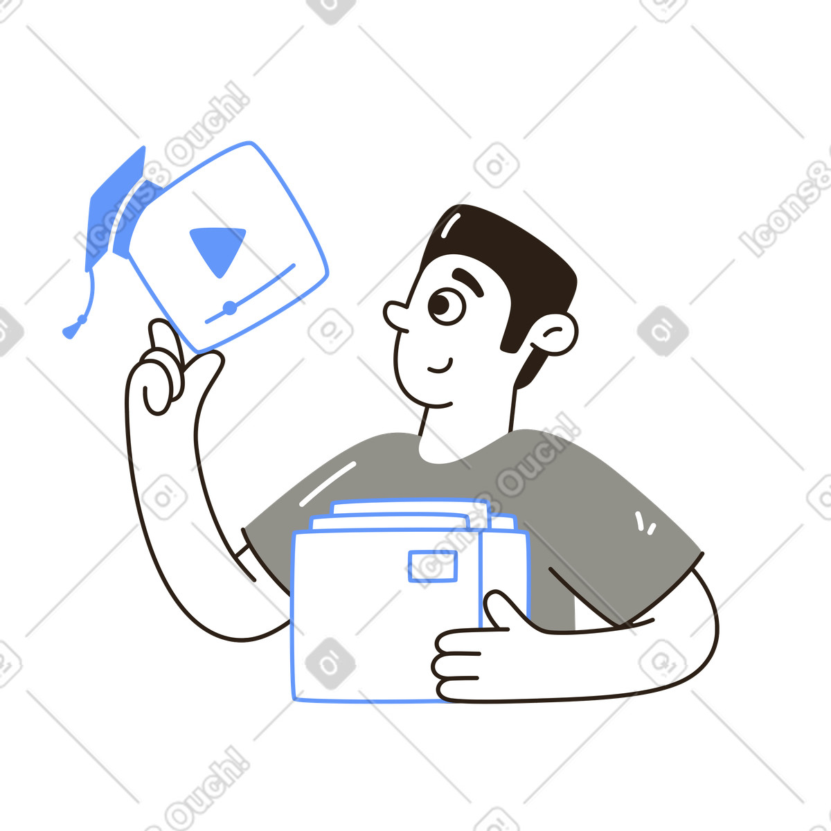 Student holding educational folders and a video lecture, Online education or e-learning resources illustration in Plain style download in PNG, SVG